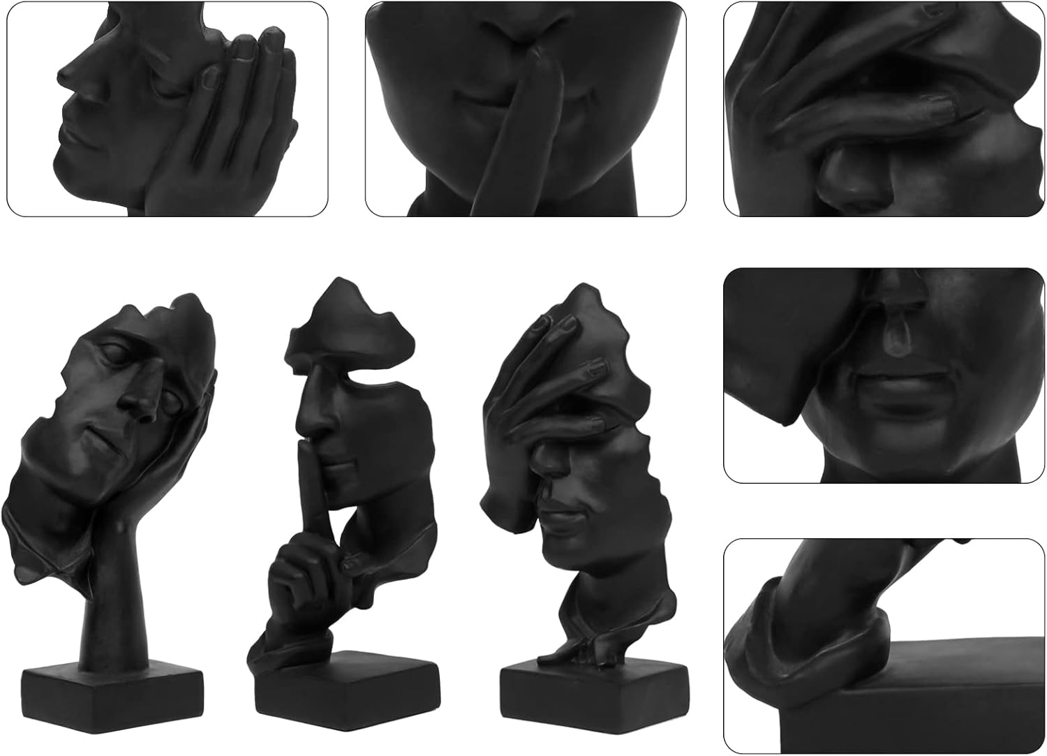 3 Pcs Thinker Statue, Silence is Gold Abstract Art Figurine, No Hear No See No Speak Modern Home Resin Sculptures Decorative Objects Decor for Home Office Bookshelf Desktop(Black) (A-41) - Image 6