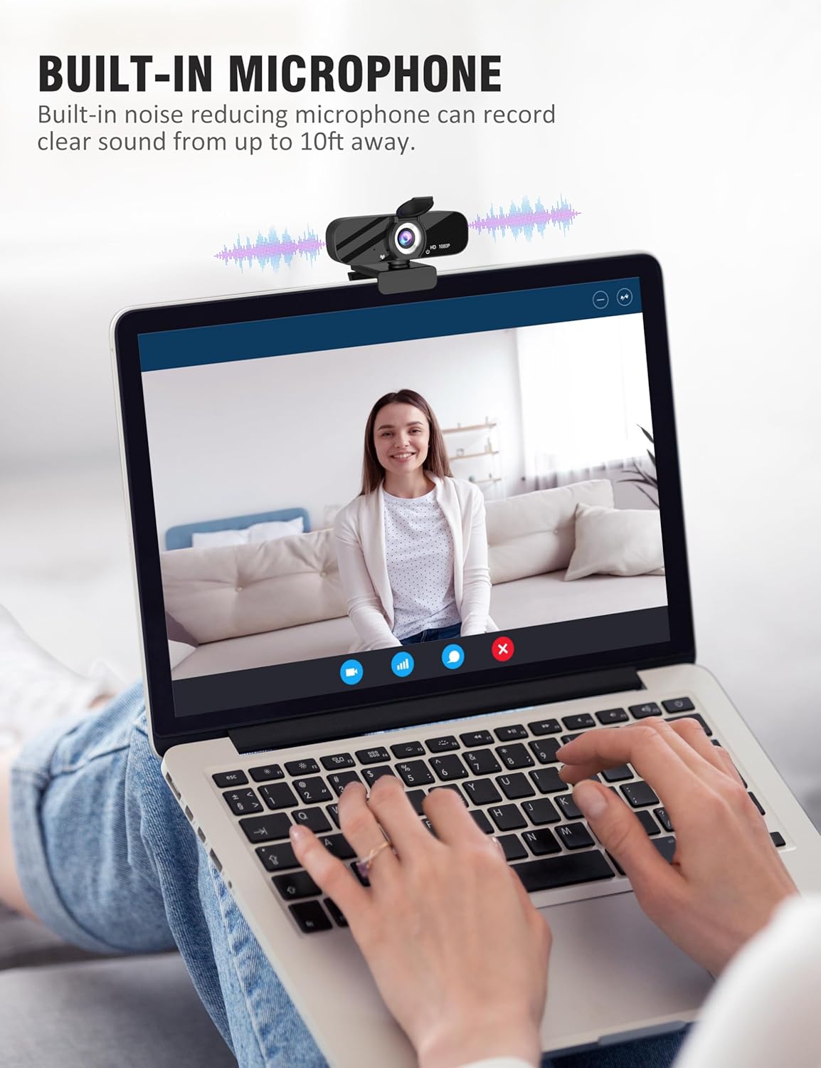 Full HD Webcam with Built-in Microphone and Rotatable Tripod, 1080P Video and Wide Angle Camera, Privacy Cover, for Desktop PC or Laptop Computer - Image 3